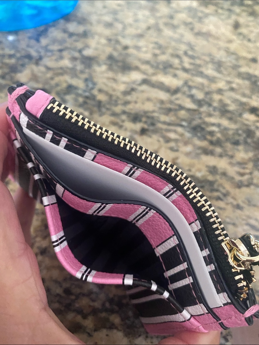 Victoria's Secret Pink, Black & White Striped Cardholder w bag clip Keychain NWT - Picture 4 of 6